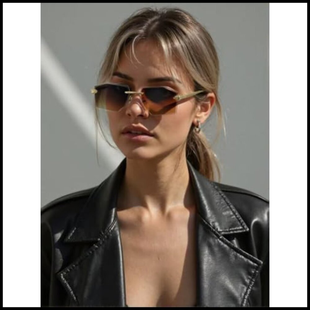 Rimless Rectangular Sunglasses Y2K Retro Metal Ti… - image 5